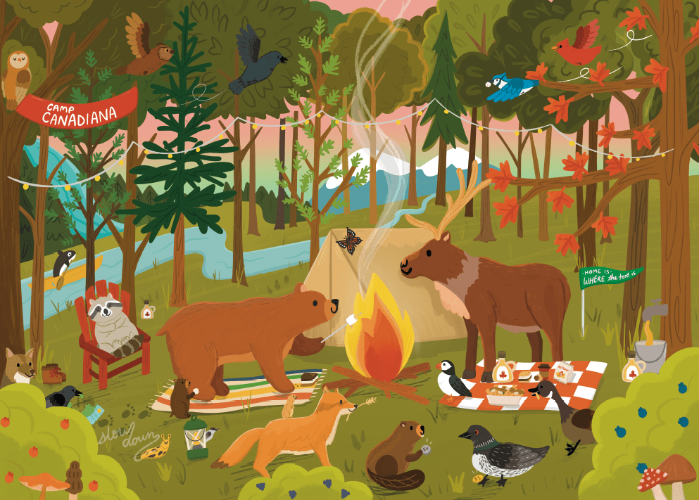Camp Canadiana | 250 Piece Jigsaw Puzzle | Kids & Adults | Designed in Canada by Emily Kuang