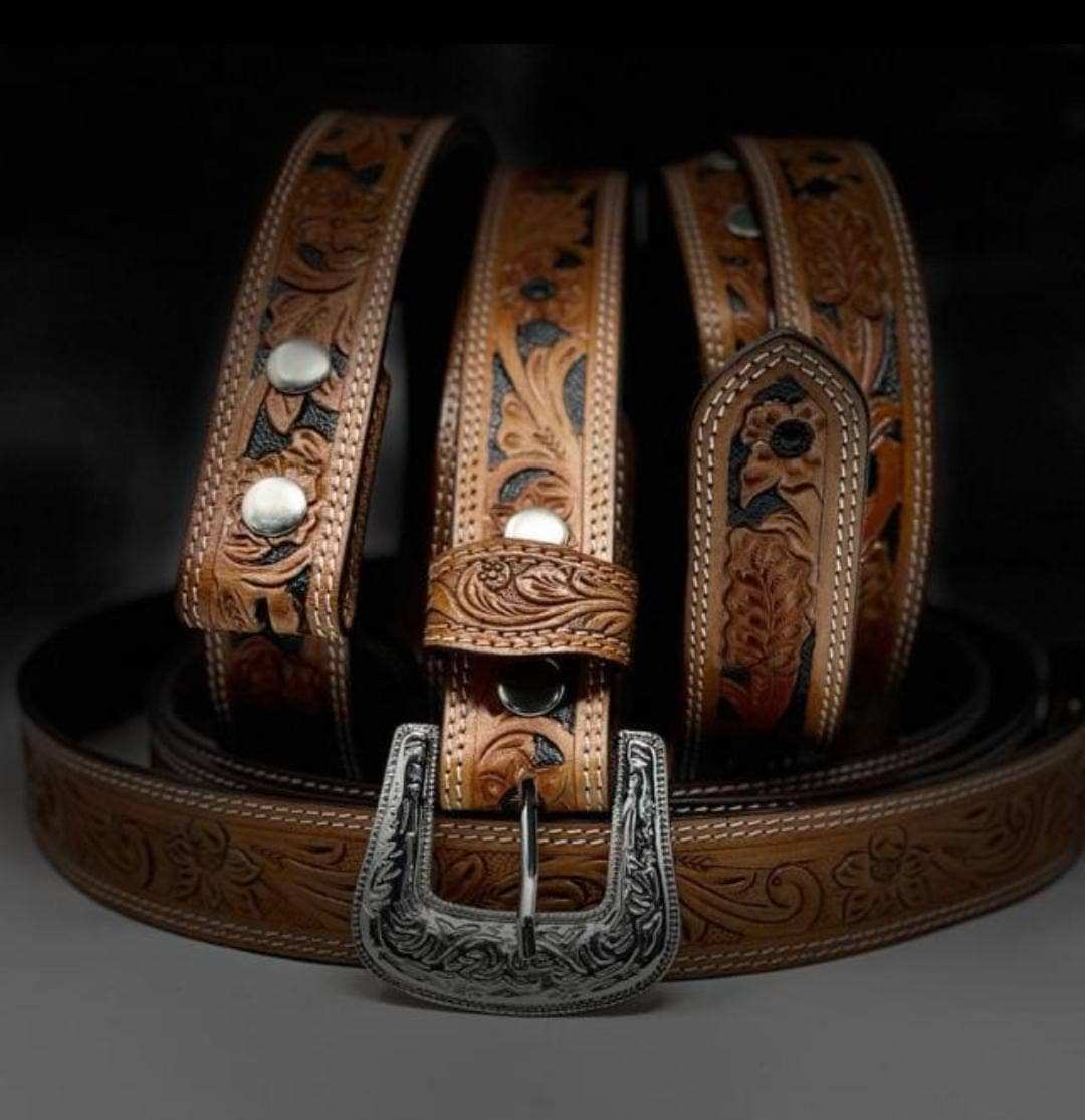 Leather Belt with Vintage Silver Buckle