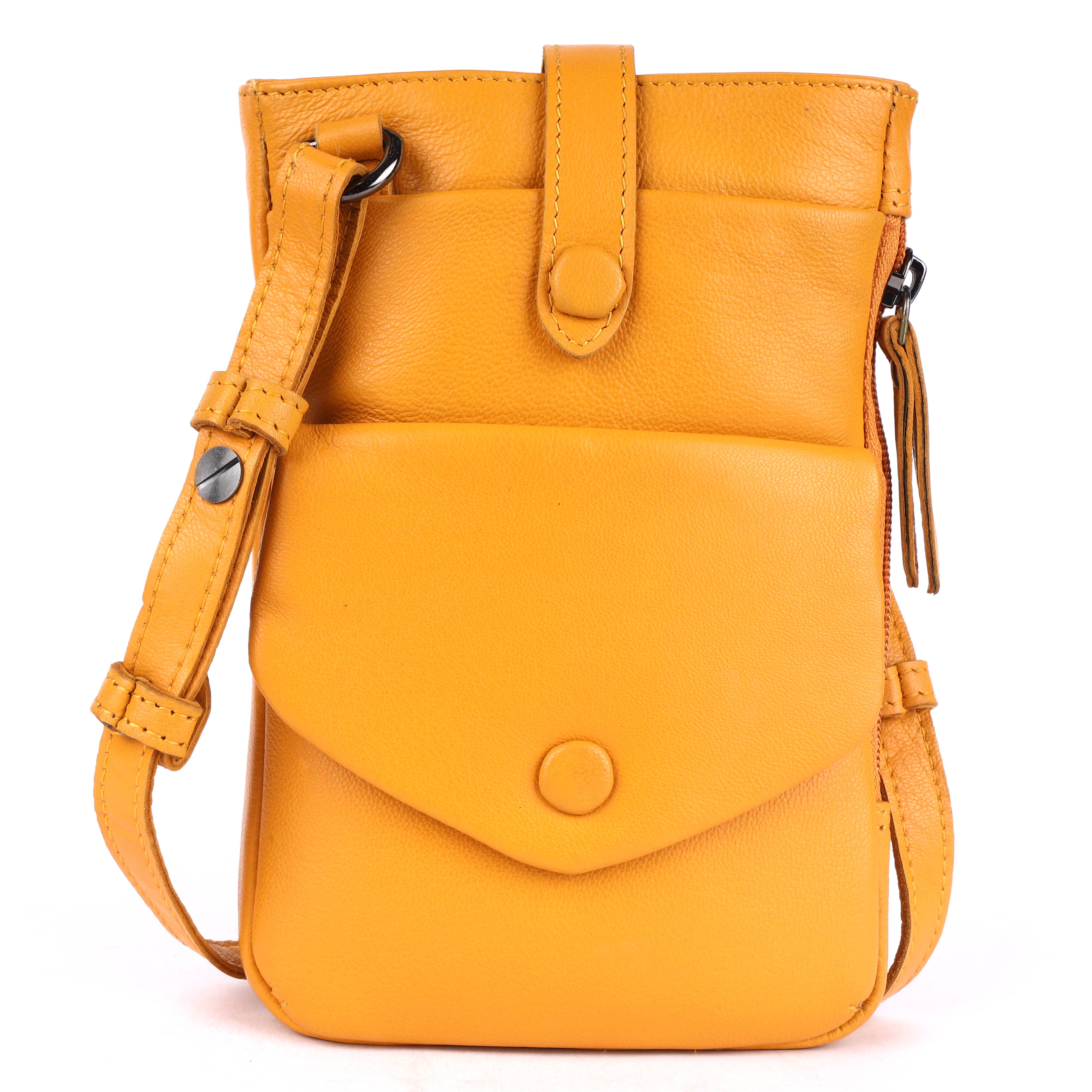Greenwood Saffron Leather Phone Crossbody Bag