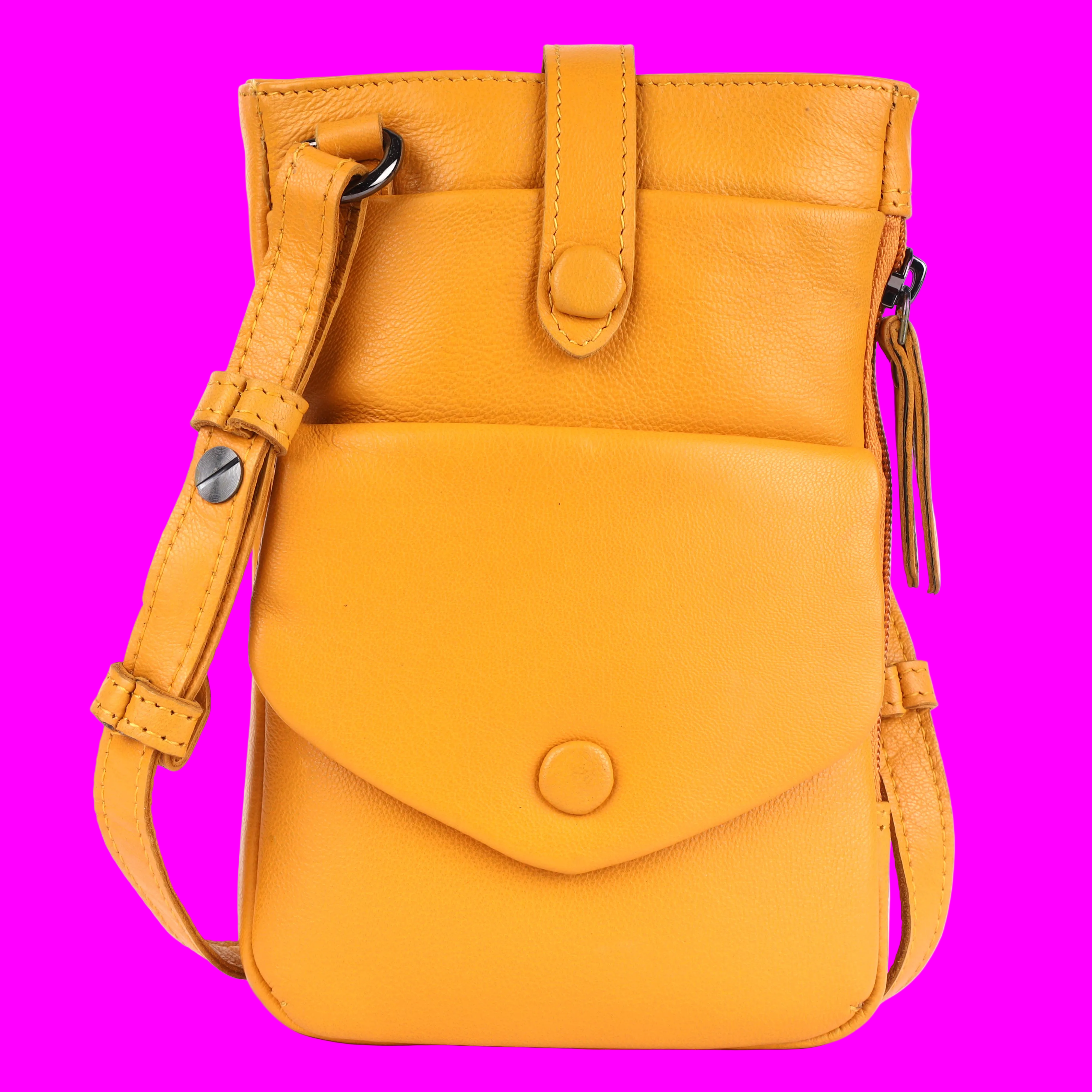Greenwood Saffron Leather Phone Crossbody Bag