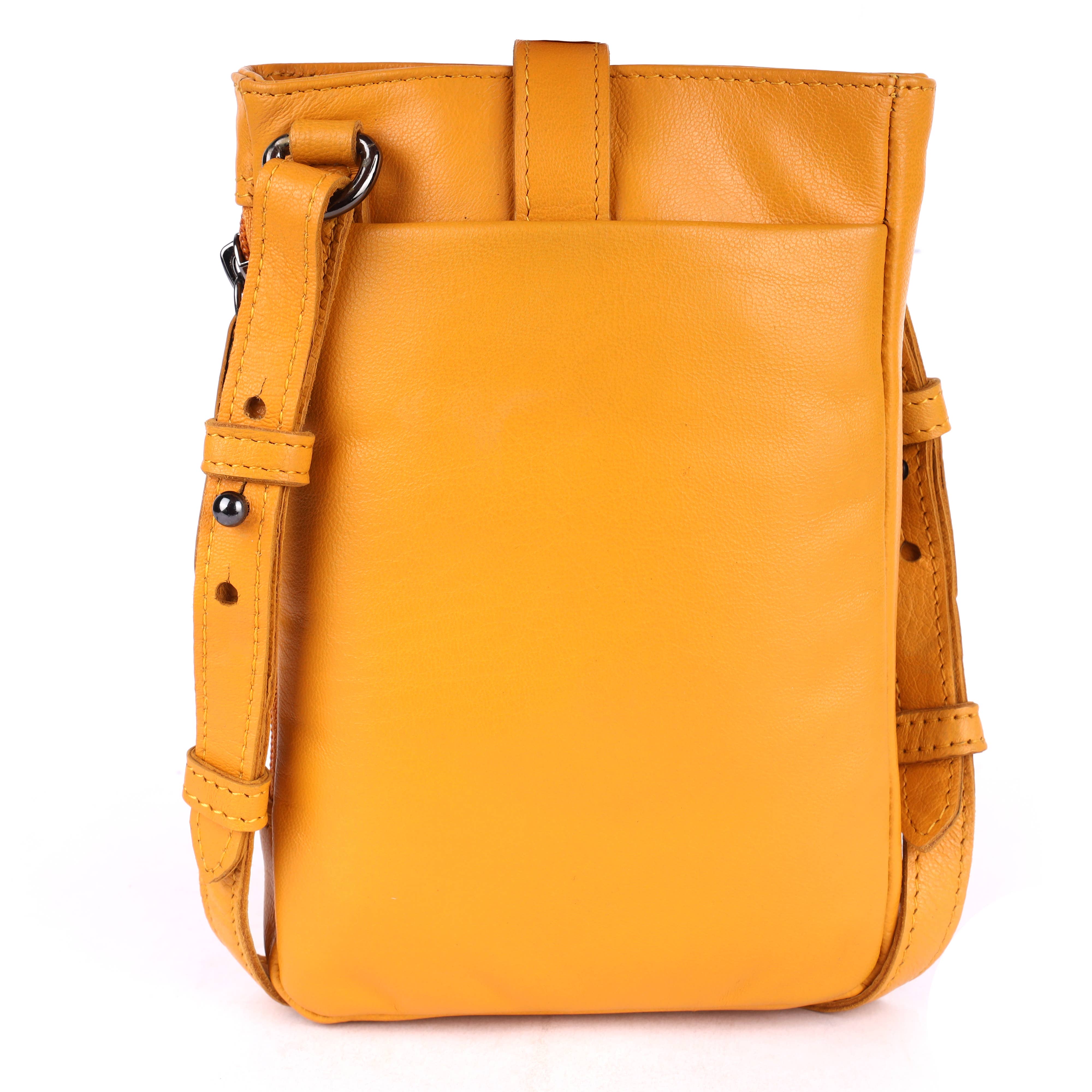 Greenwood Saffron Leather Phone Crossbody Bag