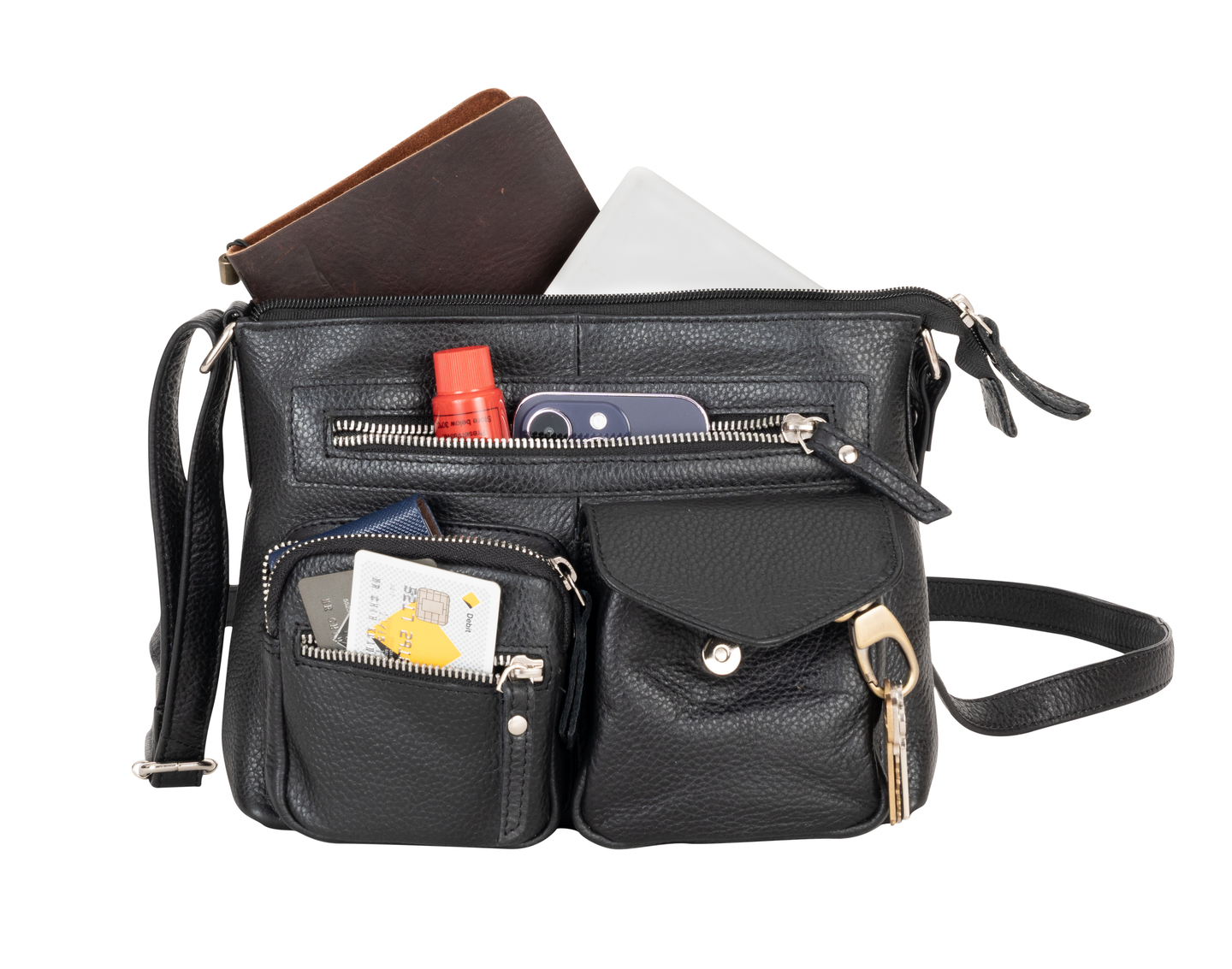 Mila Multi-Pocket Leather Crossbody Bag