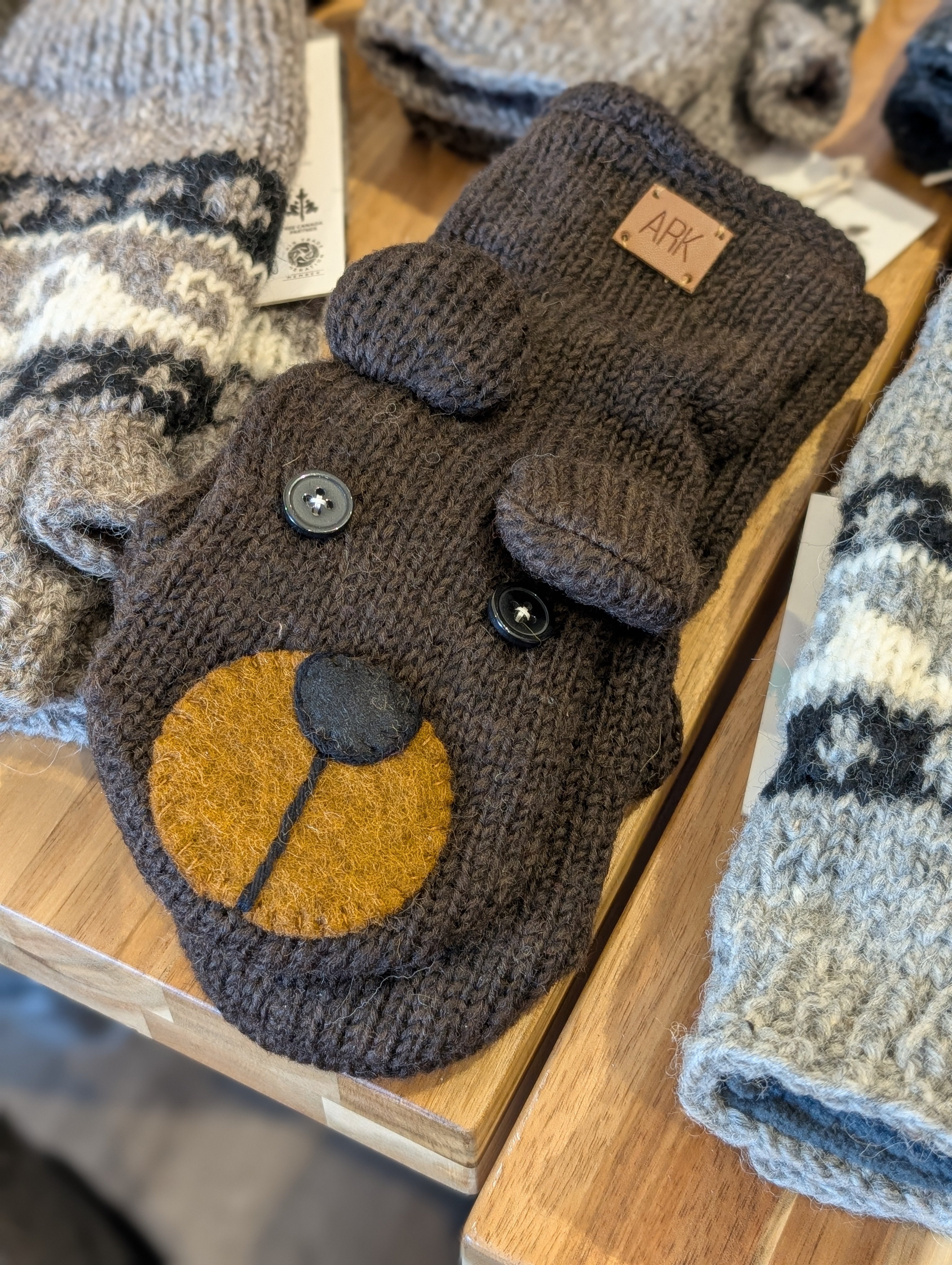 Wool Brown Bear Mittens Adult Sized