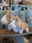 Two large size adorable carl the corgi plush dogs with tan and white fuzzy fur and black button eyes