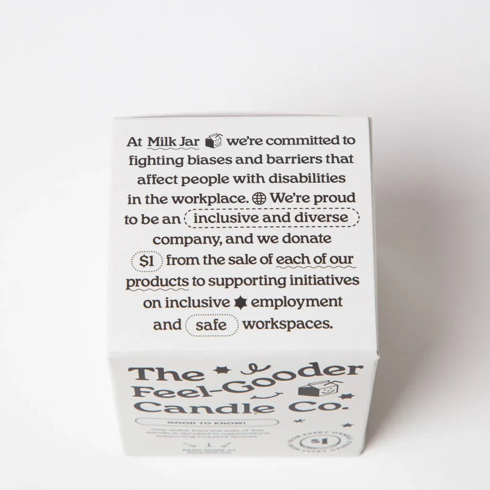 White cardboard box for the feel gooder candle co bloom essential oil coconut soy 8oz candle by angus oliver