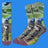 Socks with a train design on a scenic landscape background