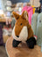 Frank the fox plush stuffed animal with brown body white chest and black paws soft fur perfect dachshund toy