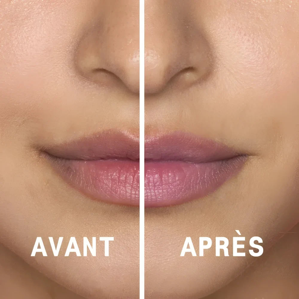 Close-up of lips before and after using Hawaiian Punch zinc oxide lip balm with nano zinc oxide for smooth hydration
