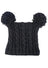 Black knitted heelah double pompom hat with cable knit pattern and fluffy double pompom accents on top