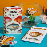 A vibrant spiral-bound judgy fish sticker book with colorful fish illustrations on the cover perfect for fish sticker fans