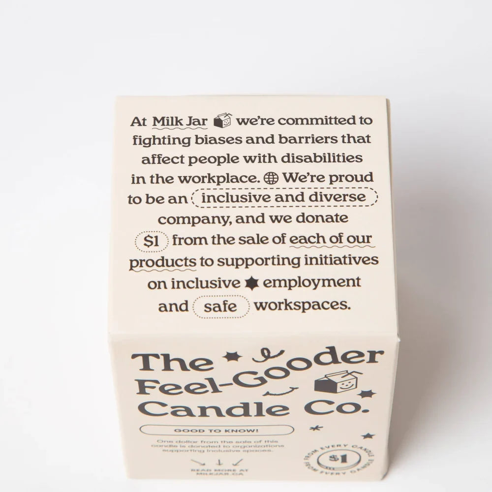 Cream-colored cardboard box for feel-gooder candle co coconut soy lemonade coconut lime and pine 8 oz candle