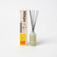 Lemonade coconut lime verbena and pine 4oz reed diffuser in frosted green glass with silver reeds and branded box