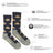 Men’s dark blue merino wool socks with yellow cabin and star pattern and gray toe and heel moisture wicking soft