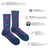 Men’s blue merino wool socks with red cardinal patterns and friday sock co branding perfect cozy outdoor wool socks