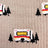 Beige knitted mens classic camper merino wool socks with playful white yellow red rvs and black pine trees pattern
