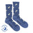 Blue heathered merino wool socks with beige whale pattern and friday sock co branding ideal for outdoor hiking