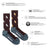 Dark brown men’s owl merino wool socks with white and orange owl pattern and teal toe and heel warm breathable wool socks
