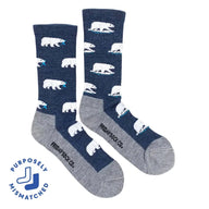 Navy blue men’s polar bear merino wool socks with gray heel and toe perfect all-season wool socks
