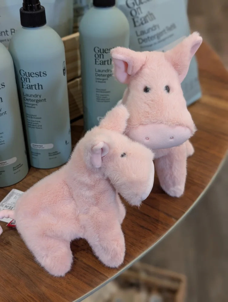 Pink piggies large size plush pig toy with soft fuzzy texture and embroidered black eyes