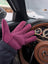 Plush pink sheepskins gloves in magenta suede with visible stitching