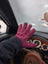 Plush pink sheepskin gloves in magenta suede with stitched back detailing