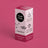 Pink and white rectangular box of mae mæ raspberry natural lip balm with black text and illustrations for lip balms use