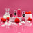 Three raspberry natural lip balms in sleek white and pink packaging with berry illustrations and a fresh scent