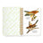 Open spiral-bound salty birds sticker book with gold binding and two illustrated bird stickers on a white page