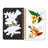 Open spiral-bound salty birds sticker book with black and white pages and gold binding featuring bird-themed stickers