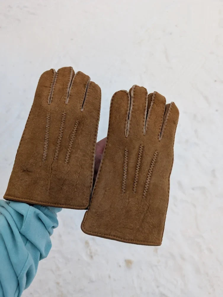 Brown suede sheep’s wool gloves by Angus Oliver from Canada