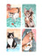 Watercolor illustrations of four colorful kittens on rectangular cards from megan lynn kott the cats meow sticker book