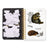Black and white spiral notebook with trash bandits sticker featuring raccoon and hedgehog from trash bandits sticker book