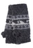 Dark gray knitted fingerless wave hand warmers with white and light gray snowflake pattern band on back side