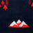 Dark blue women’s merino wool socks with red white mountain design and embroidered pine trees by angus oliver