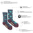 Dark gray and maroon women’s hummingbird merino wool socks with turquoise birds and red flowers and friday sock co branding on heel