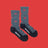 Gray women’s crew socks with red ladybug merino wool pattern and black toe caps by friday sock co
