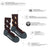 Dark brown womens wool socks with white and light brown owl pattern and teal cuff made of soft merino wool by angus oliver