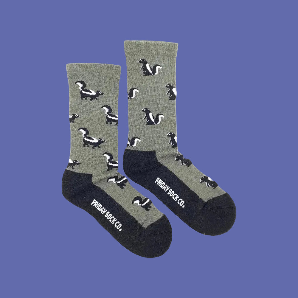 Women’s skunk merino wool socks in gray and black from friday sock co perfect wool socks gift idea